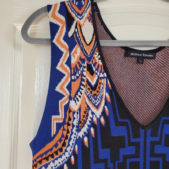 Jealous Tomato Geometric Bodycon Vibrant Blue Orange Retro Mini Dress Size Large - Picture 4 of 7